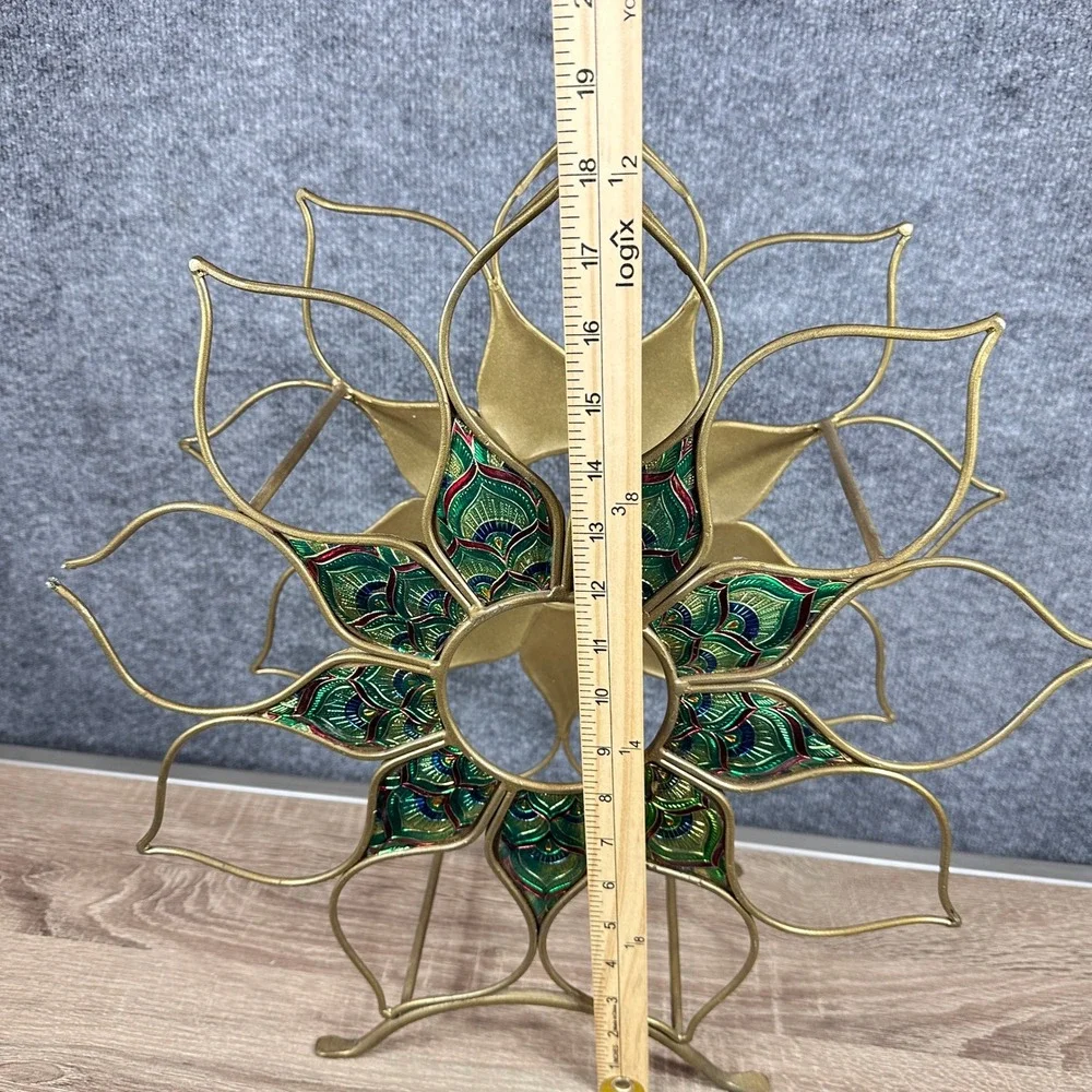 VTG Pier One Wine Rack Lotus Enamel Peacock Art Nouveau Bohemian Eclectic Jewel